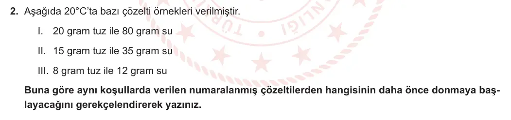 10. Sınıf Kimya 2023-2024 2. Dönem 2. Yazılı 2. Bölüm 2. Soru görseli