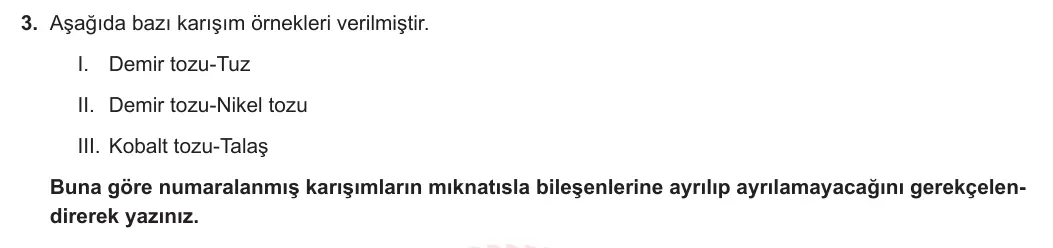 10. Sınıf Kimya 2023-2024 2. Dönem 2. Yazılı 2. Bölüm 3. Soru görseli