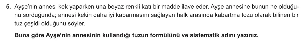 10. Sınıf Kimya 2023-2024 2. Dönem 2. Yazılı 2. Bölüm 5. Soru görseli