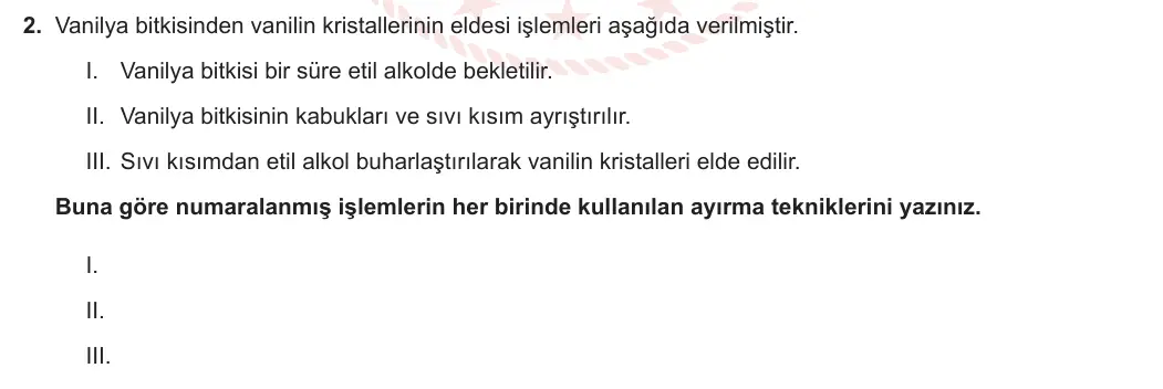 10. Sınıf Kimya 2023-2024 2. Dönem 2. Yazılı 3. Bölüm 2. Soru görseli