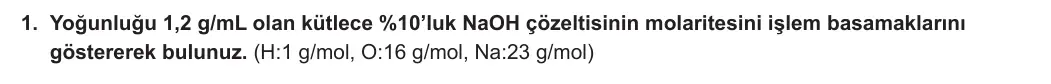 11. Sınıf Kimya 2023-2024 2. Dönem 2. Yazılı 1. Bölüm 1. Soru görseli