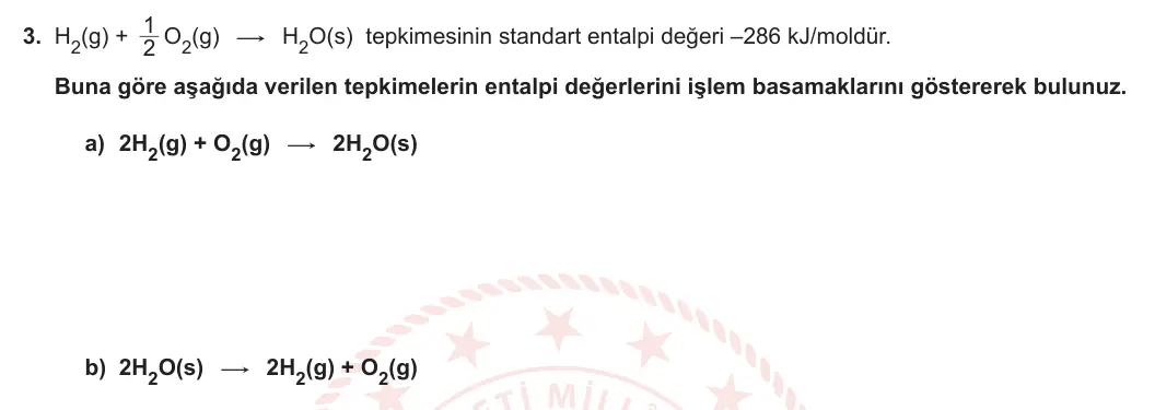 11. Sınıf Kimya 2023-2024 2. Dönem 2. Yazılı 1. Bölüm 3. Soru görseli