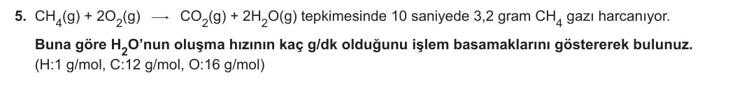 11. Sınıf Kimya 2023-2024 2. Dönem 2. Yazılı 1. Bölüm 5. Soru görseli
