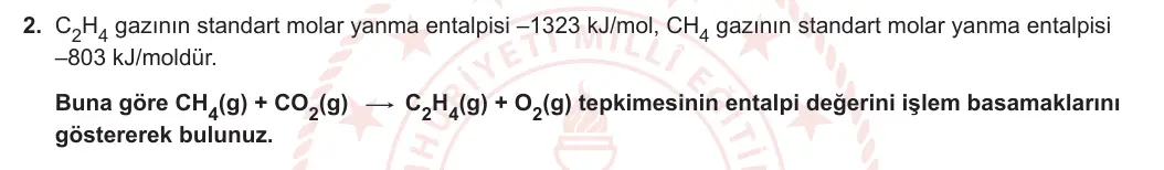 11. Sınıf Kimya 2023-2024 2. Dönem 2. Yazılı 3. Bölüm 2. Soru görseli