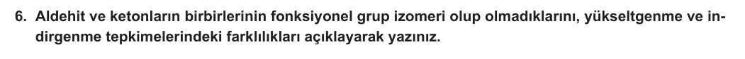 12. Sınıf Kimya 2023-2024 2. Dönem 2. Yazılı 1. Bölüm 6. Soru görseli