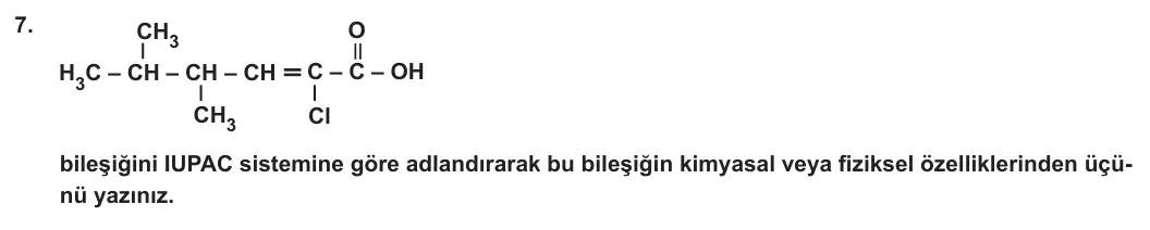 12. Sınıf Kimya 2023-2024 2. Dönem 2. Yazılı 1. Bölüm 7. Soru görseli
