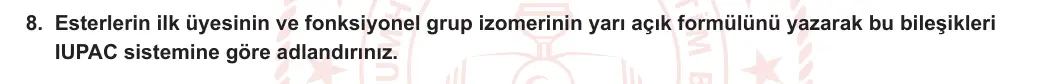 12. Sınıf Kimya 2023-2024 2. Dönem 2. Yazılı 1. Bölüm 8. Soru görseli