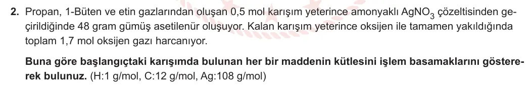 12. Sınıf Kimya 2023-2024 2. Dönem 2. Yazılı 3. Bölüm 2. Soru görseli