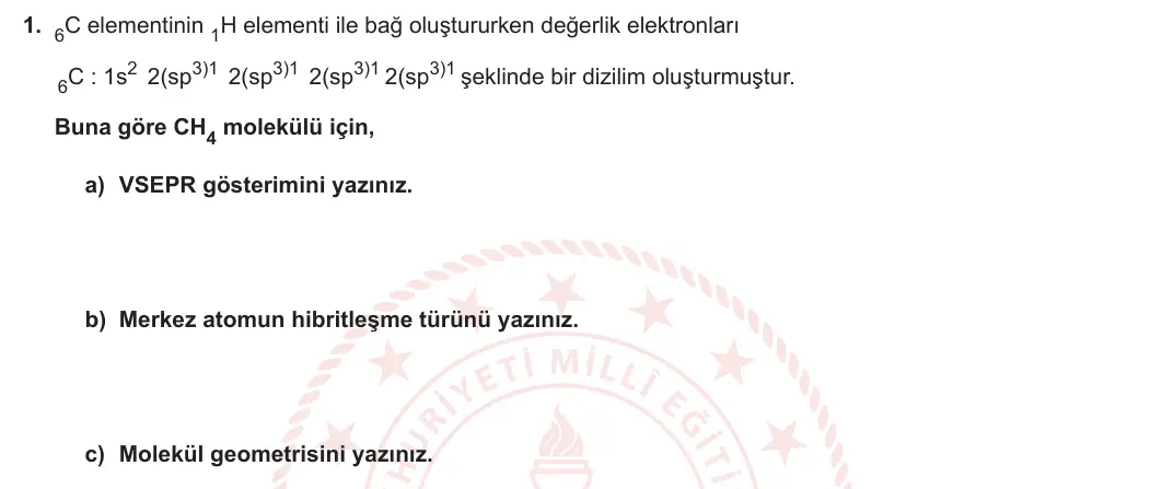 12. Sınıf Kimya 2023-2024 2. Dönem 2. Yazılı 4. Bölüm 1. Soru görseli