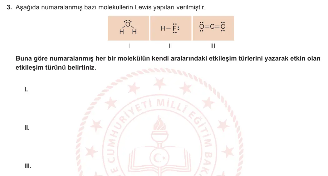 9. Sınıf Kimya 2023-2024 2. Dönem 2. Yazılı 1. Bölüm 3. Soru görseli