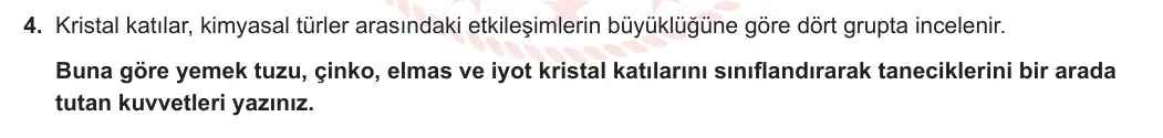 9. Sınıf Kimya 2023-2024 2. Dönem 2. Yazılı 1. Bölüm 4. Soru görseli
