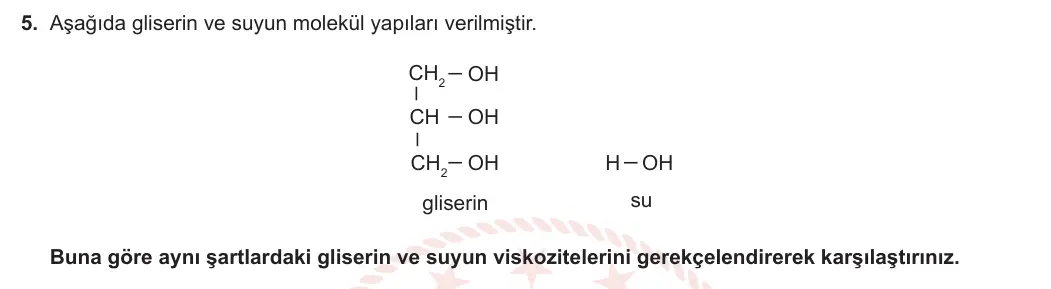 9. Sınıf Kimya 2023-2024 2. Dönem 2. Yazılı 1. Bölüm 5. Soru görseli
