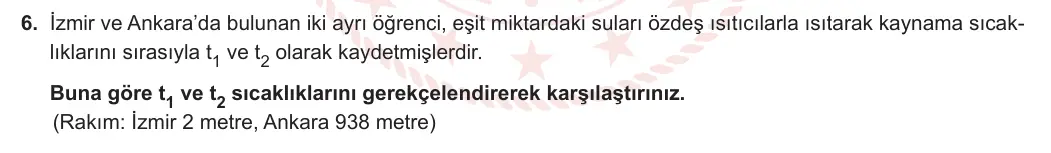 9. Sınıf Kimya 2023-2024 2. Dönem 2. Yazılı 1. Bölüm 6. Soru görseli