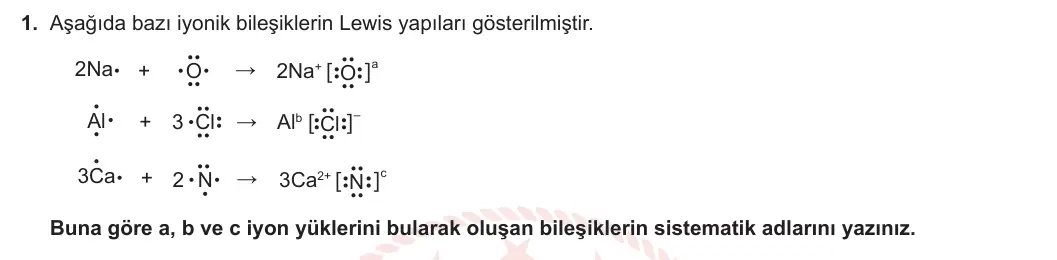 9. Sınıf Kimya 2023-2024 2. Dönem 2. Yazılı 3. Bölüm 1. Soru görseli