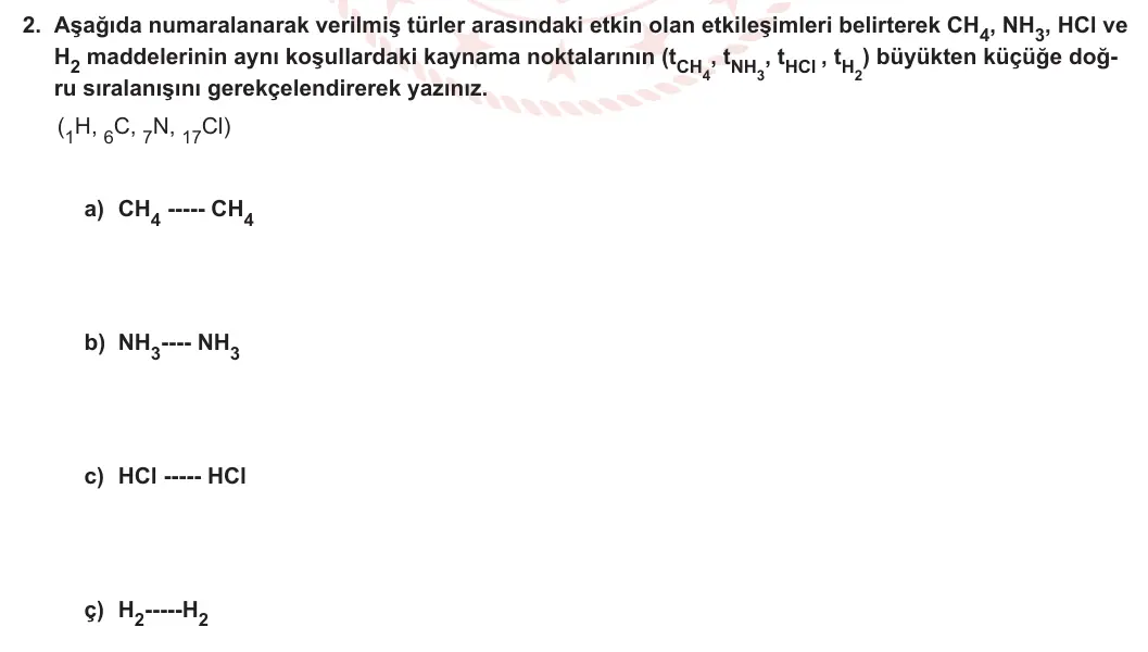 9. Sınıf Kimya 2023-2024 2. Dönem 2. Yazılı 3. Bölüm 2. Soru görseli