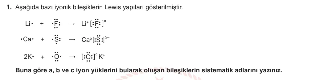 9. Sınıf Kimya 2023-2024 2. Dönem 2. Yazılı 4. Bölüm 1. Soru görseli
