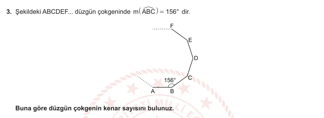 10. Sınıf Matematik 2023-2024 2. Dönem 2. Yazılı 1. Bölüm 3. Soru görseli
