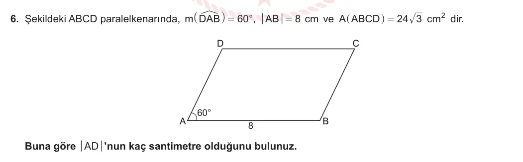 10. Sınıf Matematik 2023-2024 2. Dönem 2. Yazılı 1. Bölüm 6. Soru görseli