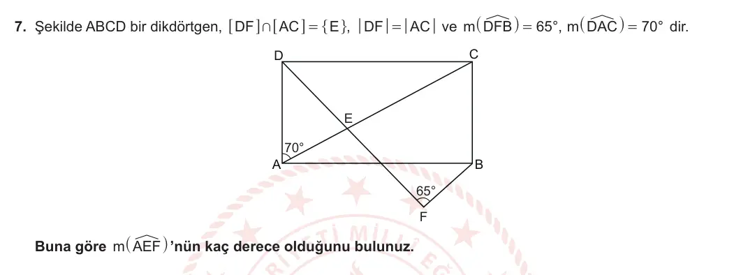 10. Sınıf Matematik 2023-2024 2. Dönem 2. Yazılı 1. Bölüm 7. Soru görseli