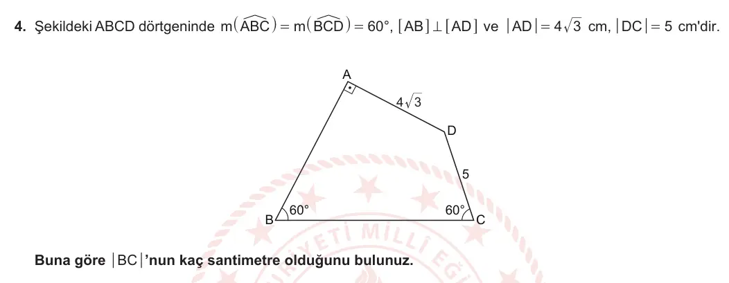10. Sınıf Matematik 2023-2024 2. Dönem 2. Yazılı 2. Bölüm 4. Soru görseli