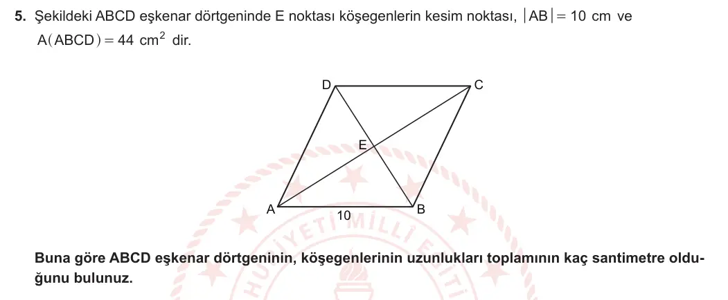 10. Sınıf Matematik 2023-2024 2. Dönem 2. Yazılı 2. Bölüm 5. Soru görseli