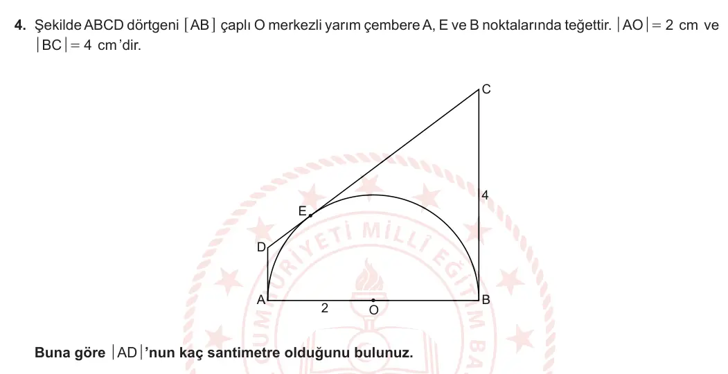 11. Sınıf Matematik 2023-2024 2. Dönem 2. Yazılı 1. Bölüm 4. Soru görseli