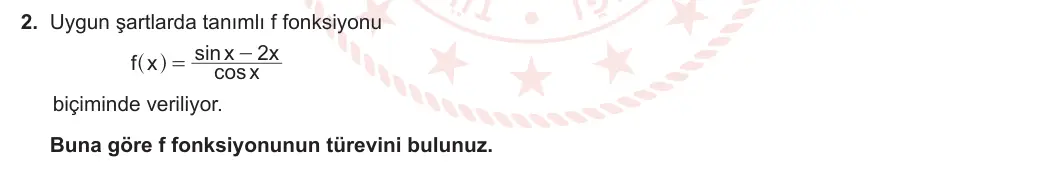12. Sınıf Matematik 2023-2024 2. Dönem 2. Yazılı 3. Bölüm 2. Soru görseli