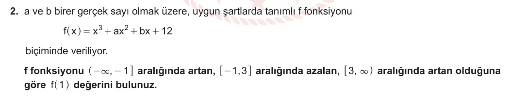 12. Sınıf Matematik 2023-2024 2. Dönem 2. Yazılı 4. Bölüm 2. Soru görseli