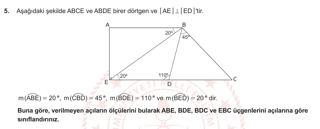 5. Sınıf Matematik 2023-2024 2. Dönem 2. Yazılı 1. Bölüm 5. Soru görseli