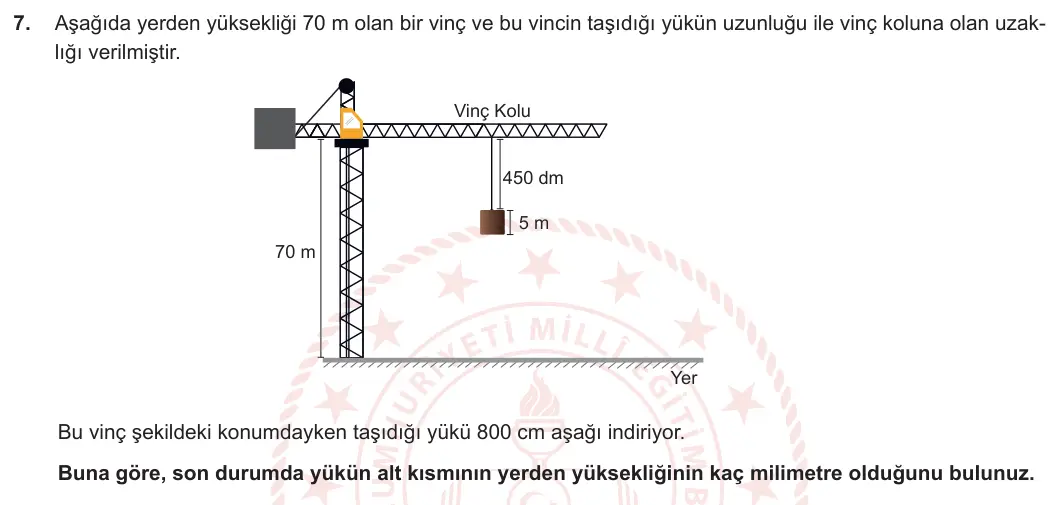 5. Sınıf Matematik 2023-2024 2. Dönem 2. Yazılı 1. Bölüm 7. Soru görseli