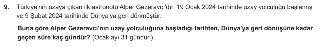5. Sınıf Matematik 2023-2024 2. Dönem 2. Yazılı 3. Bölüm 9. Soru görseli