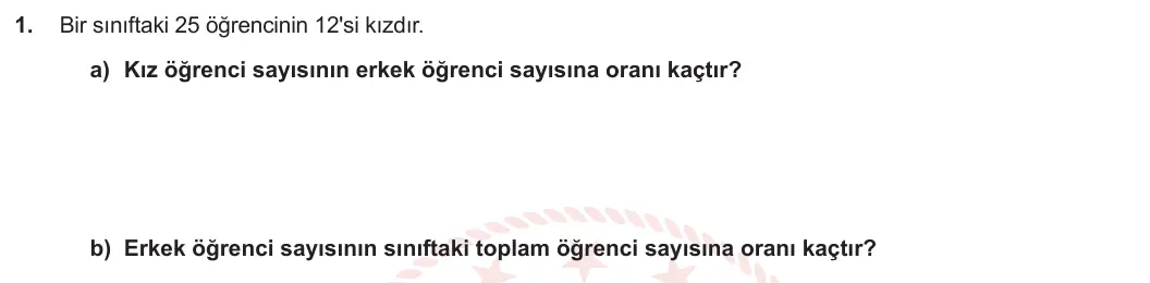 6. Sınıf Matematik 2023-2024 2. Dönem 2. Yazılı 1. Bölüm 1. Soru görseli