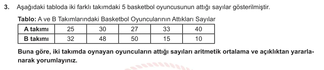 6. Sınıf Matematik 2023-2024 2. Dönem 2. Yazılı 1. Bölüm 3. Soru görseli