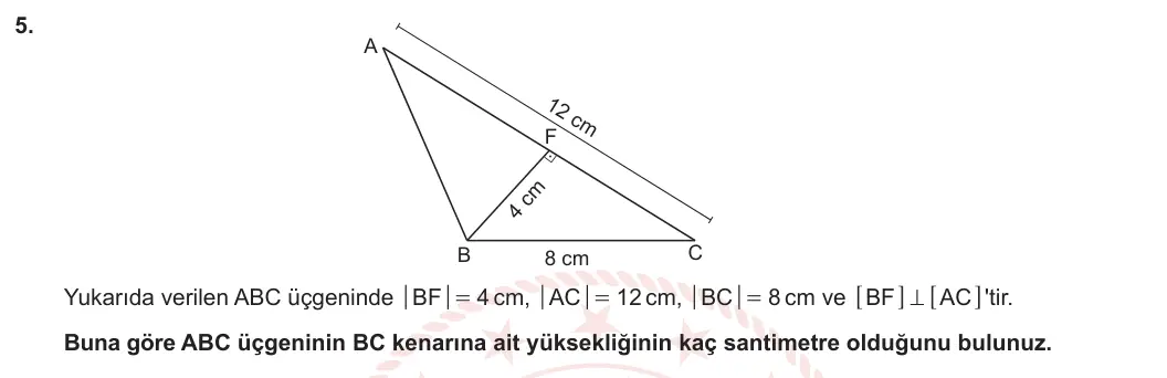 6. Sınıf Matematik 2023-2024 2. Dönem 2. Yazılı 1. Bölüm 5. Soru görseli