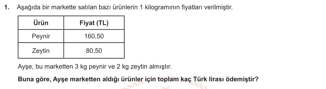 6. Sınıf Matematik 2023-2024 2. Dönem 2. Yazılı 2. Bölüm 1. Soru görseli
