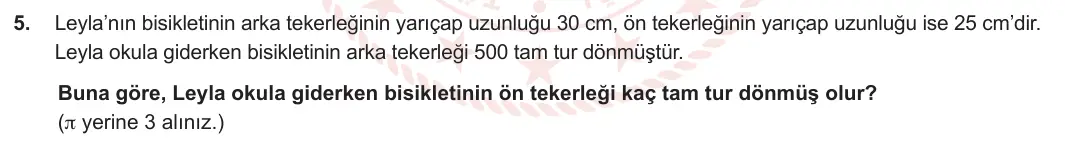 6. Sınıf Matematik 2023-2024 2. Dönem 2. Yazılı 2. Bölüm 5. Soru görseli