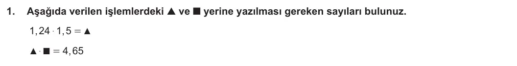 6. Sınıf Matematik 2023-2024 2. Dönem 2. Yazılı 3. Bölüm 1. Soru görseli