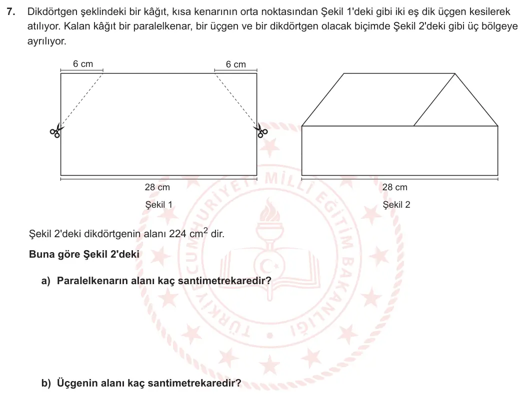 6. Sınıf Matematik 2023-2024 2. Dönem 2. Yazılı 3. Bölüm 7. Soru görseli