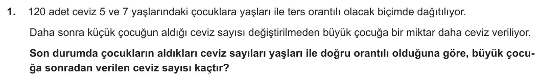 7. Sınıf Matematik 2023-2024 2. Dönem 2. Yazılı 1. Bölüm 1. Soru görseli