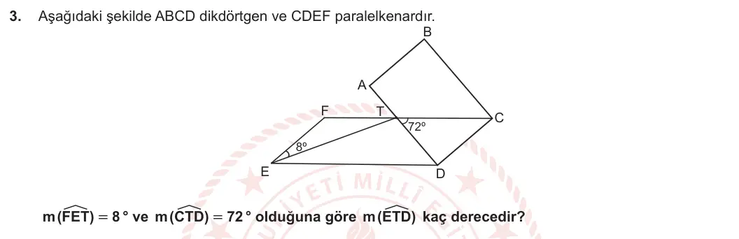 7. Sınıf Matematik 2023-2024 2. Dönem 2. Yazılı 1. Bölüm 3. Soru görseli