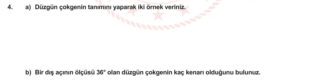 7. Sınıf Matematik 2023-2024 2. Dönem 2. Yazılı 1. Bölüm 4. Soru görseli