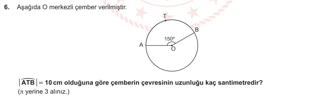 7. Sınıf Matematik 2023-2024 2. Dönem 2. Yazılı 1. Bölüm 6. Soru görseli