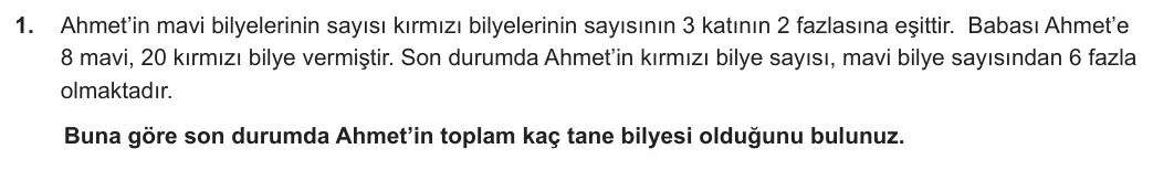 7. Sınıf Matematik 2023-2024 2. Dönem 2. Yazılı 2. Bölüm 1. Soru görseli
