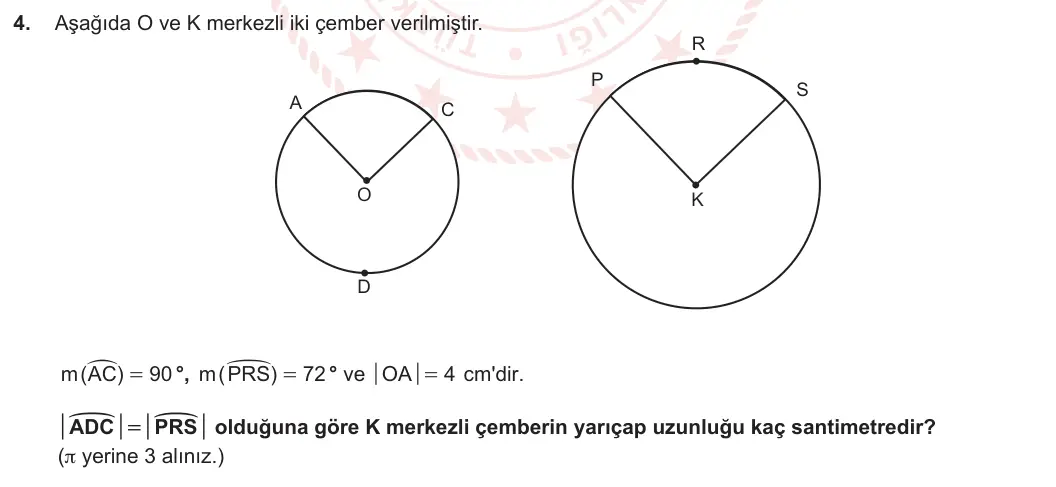 7. Sınıf Matematik 2023-2024 2. Dönem 2. Yazılı 2. Bölüm 4. Soru görseli