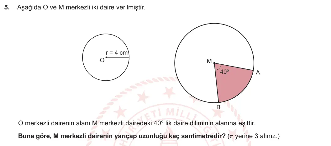 7. Sınıf Matematik 2023-2024 2. Dönem 2. Yazılı 2. Bölüm 5. Soru görseli