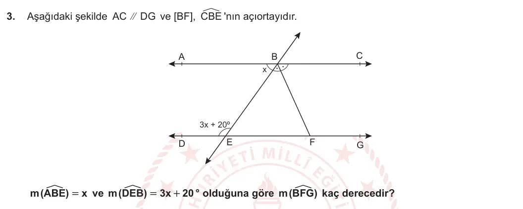 7. Sınıf Matematik 2023-2024 2. Dönem 2. Yazılı 3. Bölüm 3. Soru görseli