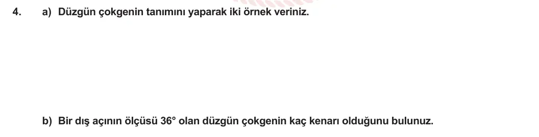 7. Sınıf Matematik 2023-2024 2. Dönem 2. Yazılı 3. Bölüm 4. Soru görseli