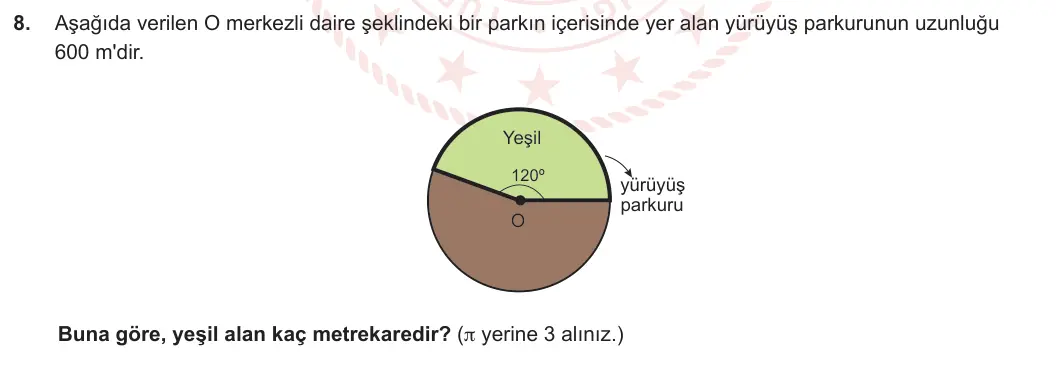 7. Sınıf Matematik 2023-2024 2. Dönem 2. Yazılı 3. Bölüm 8. Soru görseli
