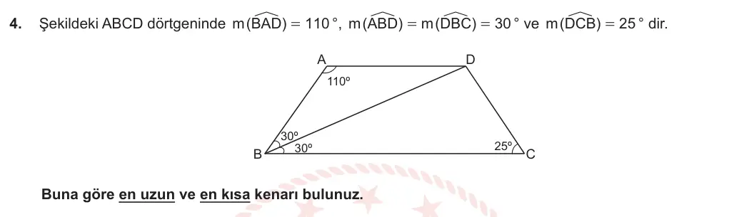 8. Sınıf Matematik 2023-2024 2. Dönem 2. Yazılı 1. Bölüm 4. Soru görseli