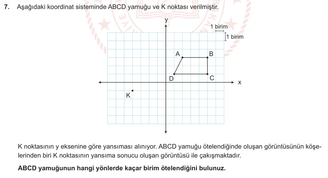 8. Sınıf Matematik 2023-2024 2. Dönem 2. Yazılı 1. Bölüm 7. Soru görseli